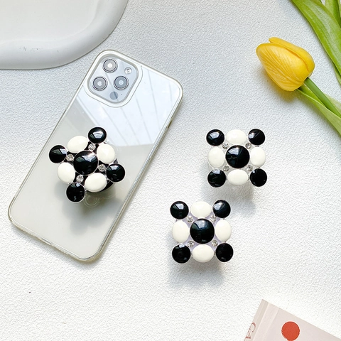 Supporto Per Cellulare Estensibile Design A Scacchi Bianco E Nero Fiore Geometrico Con Strass Supporto Universale