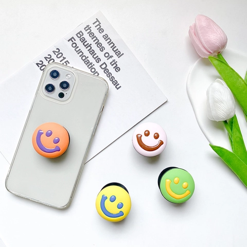 Retractable Phone Socket Grip 3D Smile Face Contrast Color Round Airbag Stand Plastic Universal Support Desktop Holder