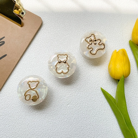 Round Phone Grip Airbag Bracket Gold Bear Outline Mother Of Artificial Pearl Texture Resin Metal Expandable Stand Cute Korean Ins Style