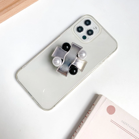 Phone Airbag Bracket Metal Cross Shape Retractable Faux Artificial Pearl Decorative Adhesive Steady Smartphone Grip Stand Luxury