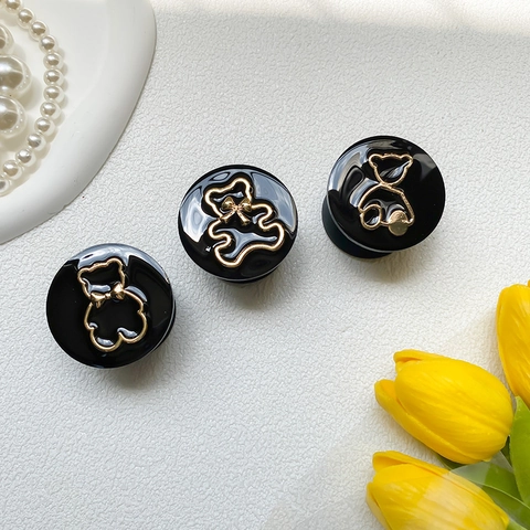 Round Phone Grip Airbag Bracket Gold Bear Outline Mother Of Artificial Pearl Texture Resin Metal Expandable Stand Cute Korean Ins Style