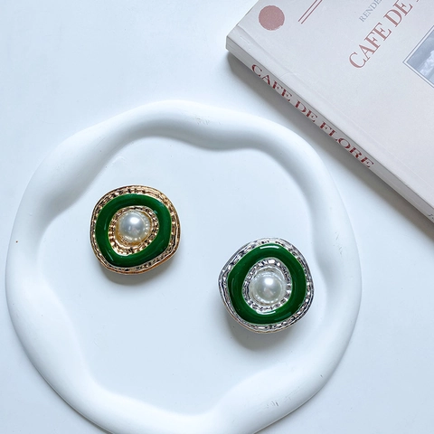 Supporto Per Telefono Retro Pieghevole Perla Artificial Bianca Smalto Verde Bordo In Metallo Stile Francese Vintage Per Tavolo