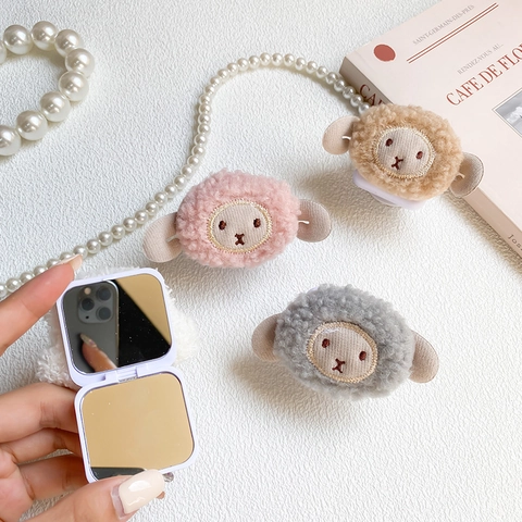 Supporto Per Telefono In Peluche Pecora Con Specchio Per Trucco Pieghevole Impugnatura Universale Adesivo Forte Kawaii Desk