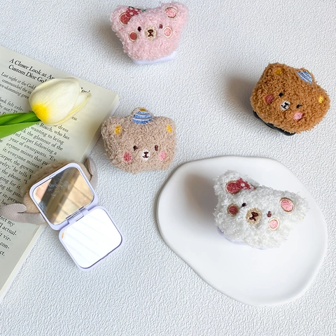 Supporto Per Telefono In Peluche Con Specchio Per Trucco A Ribalta Doppia Faccia Staffa Airbag Retrattile