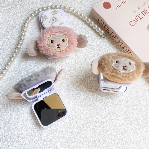 Supporto Per Telefono In Peluche Pecora Con Specchio Per Trucco Pieghevole Impugnatura Universale Adesivo Forte Kawaii Desk