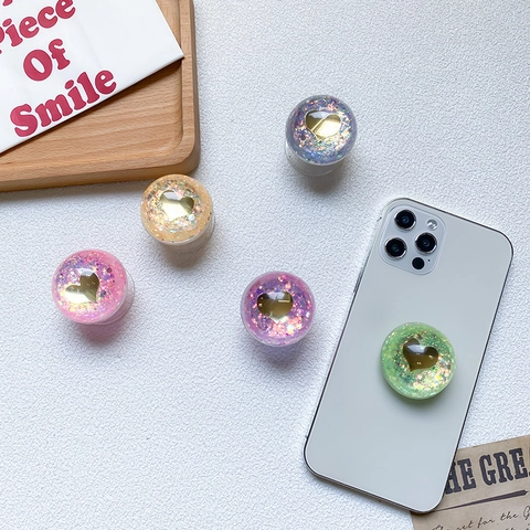 Supporto Per Telefono Con Paillettes A Cuore Luccicante Espandibile Per Scrivania Portatile Carino Resina Trasparente Supporto