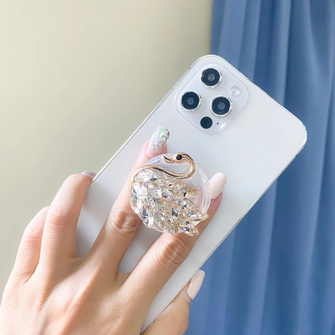 Supporto Impugnatura Telefono Cigno Strass Cristallo Lega Metallo Pieghevole Scrivania Lusso Elegante