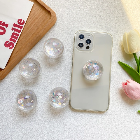Transparent Rund Pop Socket Handyhalterung Mit Laser Stern Muschel Pailletten Traumhaft Aurora Kristallkugel Stil