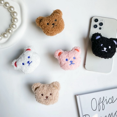 Supporto Per Cellulare In Peluche A Testa Di Orso Cartone Animato Supporto Per Dita Airbag Estensibile Velluto Adesivo Stile INS