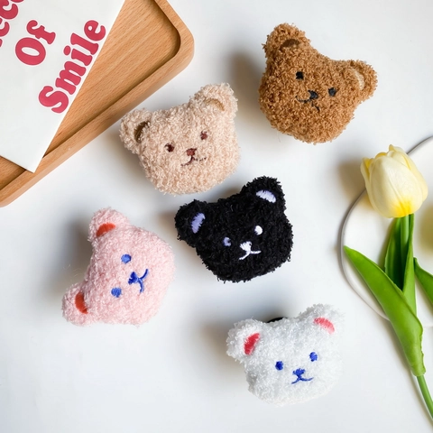 Supporto Per Cellulare In Peluche A Testa Di Orso Cartone Animato Supporto Per Dita Airbag Estensibile Velluto Adesivo Stile INS