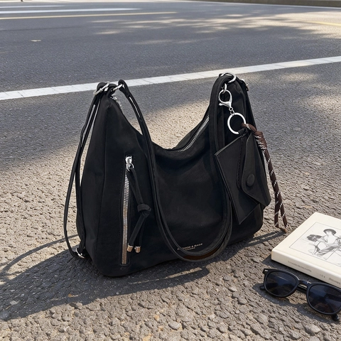 Bolso Hobo Retro De Cuero PU Mate De Gran Capacidad Para Mujer Bolso De Hombro Versátil Color Sólido Con Bolsa Colgante