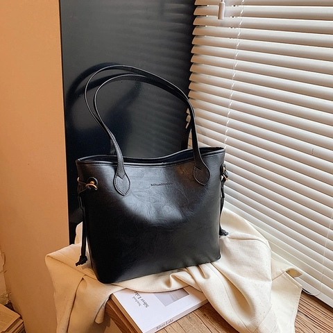 Bolso Tote De Gran Capacidad Cuero PU Vintage Color En Contraste Bolso De Hombro Para Mujer Viaje Diario Moda