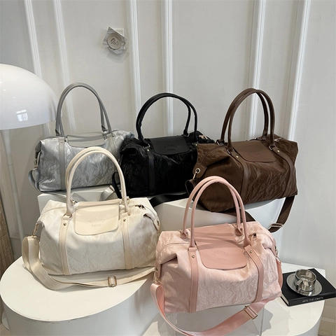 Große Kapazität Schulter Reisetasche Für Damen Faltenstruktur Nylon Handtasche Crossbody Tote Bag Mit Verstellbarem Riemen