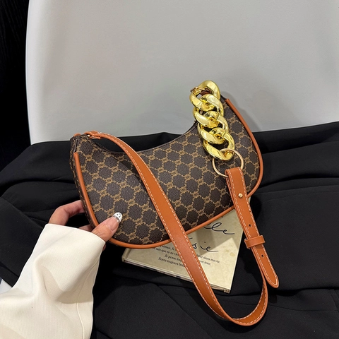 Borsa Sottobraccio Vintage con Monogramma da Donna Borsa a Tracolla in Tela e Pelle PU con Catena d'Oro Piccola Borsa Quadrata Hobo