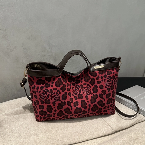 Borsa Tote Con Stampa Leopardata E Rose Grande Capacità In Pelle PU Borsa A Spalla Tracolla Moda Vintage Per Donna