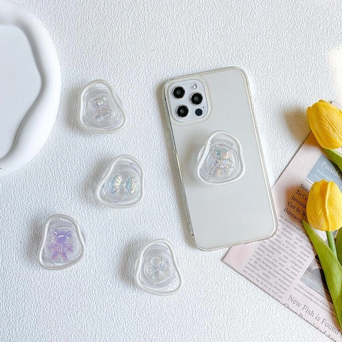 Supporto Per Telefono Cangiante Trasparente Pieghevole Laser Orso Fiore Fiocco Supporto Da Tavolo Universale Smartphone
