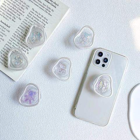 Supporto Per Telefono Cangiante Trasparente Pieghevole Laser Orso Fiore Fiocco Supporto Da Tavolo Universale Smartphone