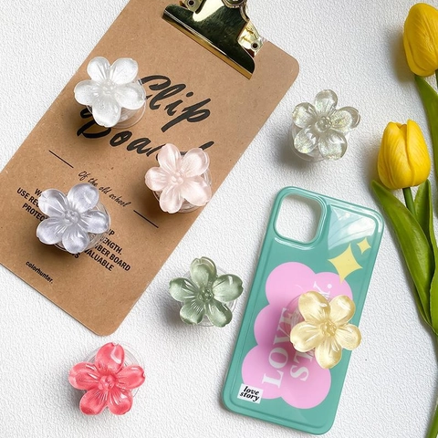 Supporto Telefono Fiore Retrattile Resina Glitter 3D Floreale Supporto Mobile Adesivo Colori Morandi Elegante