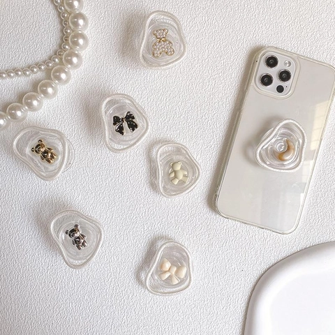 Supporto Per Telefono Retrattile Grip Tok 3D Orso In Resina Fiocco Decorativo Supporto Pieghevole Anello Per Dita Accessori Kawaii Universali