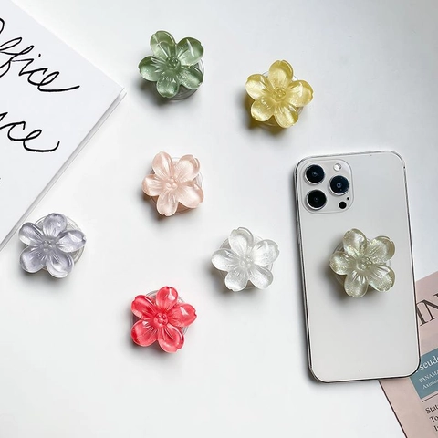 Supporto Telefono Fiore Retrattile Resina Glitter 3D Floreale Supporto Mobile Adesivo Colori Morandi Elegante