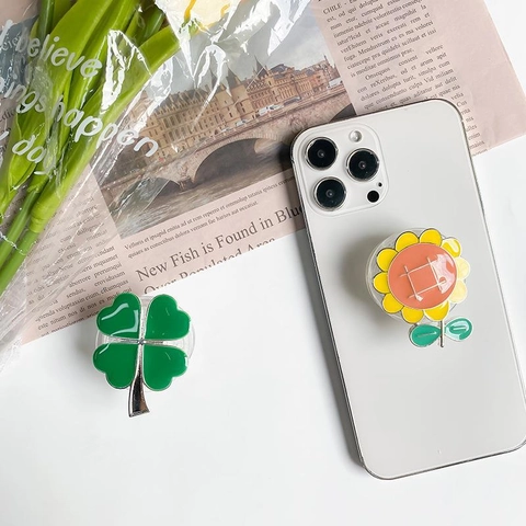 Soporte Para Teléfono Flor Pop Socket Aleación Esmalte Trébol Girasol Forma Soporte De Escritorio Retráctil