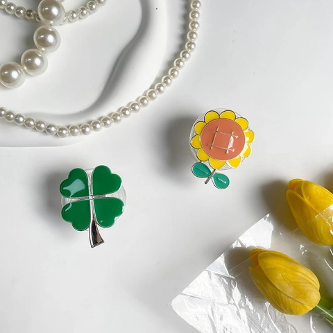 Soporte Para Teléfono Flor Pop Socket Aleación Esmalte Trébol Girasol Forma Soporte De Escritorio Retráctil