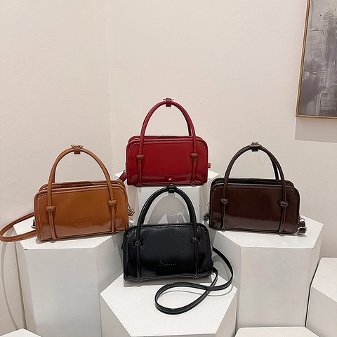 Bolso Bandolera de Mujer de Cuero PU con Estampado de Letras Bolso Cuadrado Minimalista Color Sólido Versátil Tote