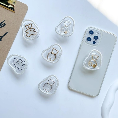Supporto Per Telefono Orso Carino Staffa Airbag Espandibile Stand Acrilico Trasparente Con Linea In Metallo Accessorio Scrivania