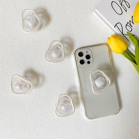 Support De Poignée De Téléphone Géométrique Coeur Étoile Künstliche Perle Irisée Support Airbag Pliable Universel En Résine