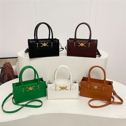 Retro Square Crossbody Handbag PU Leather Heart Metal Buckle Elegant Versatile Fashion Shoulder Bag For Women