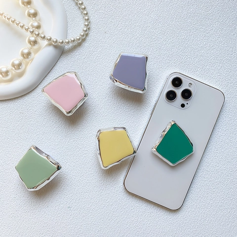 Soporte De Agarre Para Teléfono Geométrico Irregular Plegable Color Macaron Marco De Metal Esmalte Soporte Artístico Minimalista