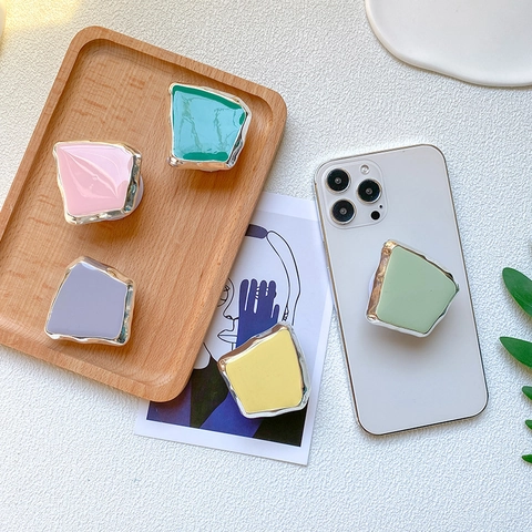 Soporte De Agarre Para Teléfono Geométrico Irregular Plegable Color Macaron Marco De Metal Esmalte Soporte Artístico Minimalista