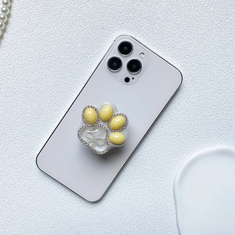 Cute Cat Paw Phone Grip Rhinestone Collapsible Holder Folding Stand Resin Glitter Gemstone For Women Girly Accessories