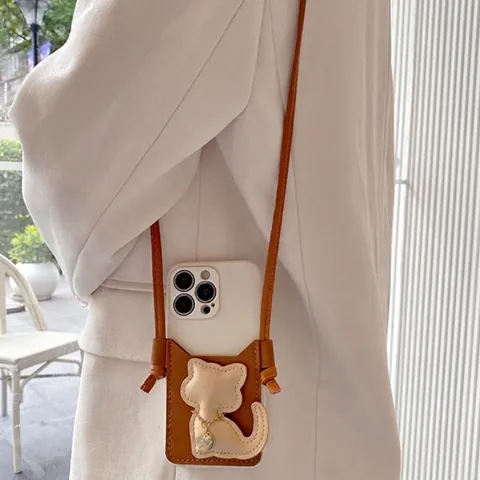 Funda Para Teléfono Cruzada Cuero Portatarjetas Cartera Diseño Gato Con Correa Desmontable Colgante Suerte Cubierta Protectora