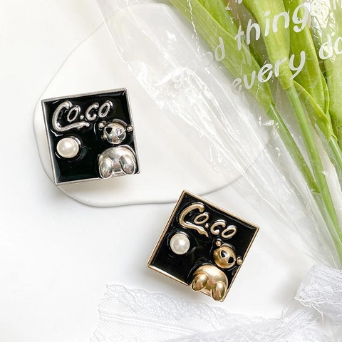 Square Phone Grip Holder Alloy Bear Artificial Pearl Black Enamel Electroplated Metal Adhesive Finger Ring For Smartphone Luxury