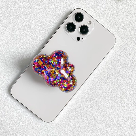 Cloud Phone Grip Stand For Smartphone Transparent Plastic Colorful Sequin Retractable Airbag Desktop Support Accessory