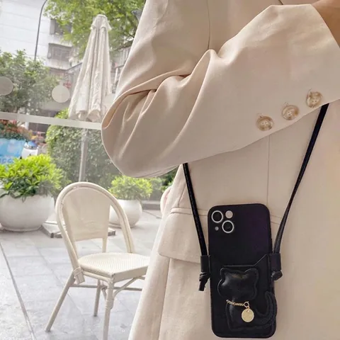 Funda Para Teléfono Cruzada Cuero Portatarjetas Cartera Diseño Gato Con Correa Desmontable Colgante Suerte Cubierta Protectora