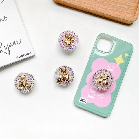 Impugnatura Per Telefono Con Strass Luccicanti Metallo 3D Orso Fiocco Pieghevole Telescopico Accessori Per Supporto