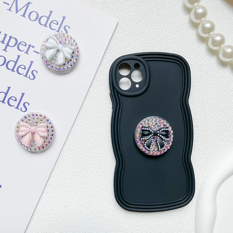 Supporto Per Telefono Griptok Con Fiocco Strass Perla Artificial Supporto Estensibile Luccicante Lusso Dolce Per Smartphone