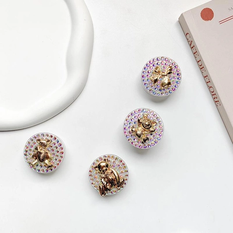 Impugnatura Per Telefono Con Strass Luccicanti Metallo 3D Orso Fiocco Pieghevole Telescopico Accessori Per Supporto