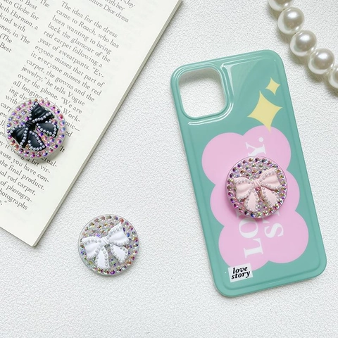 Supporto Per Telefono Griptok Con Fiocco Strass Perla Artificial Supporto Estensibile Luccicante Lusso Dolce Per Smartphone