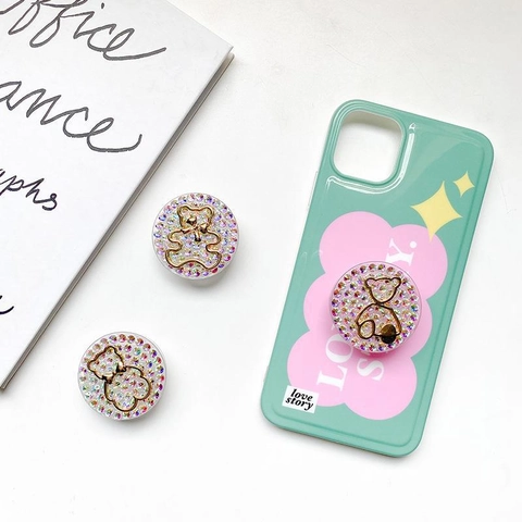 Supporto Griptok Per Telefono Con Orso In Strass Luccicante Supporto Da Tavolo Estensibile Pieghevole Stile Coreano Carino Bling