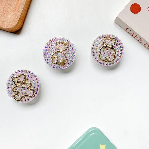 Supporto Griptok Per Telefono Con Orso In Strass Luccicante Supporto Da Tavolo Estensibile Pieghevole Stile Coreano Carino Bling