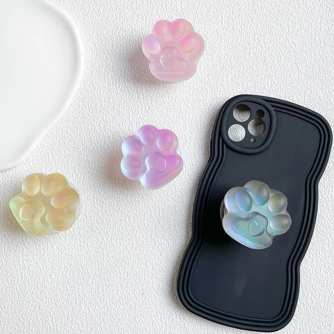 Soporte Teléfono Pata De Gato Retráctil Corazón Degradado Irisado Base Para Smartphone Adhesivo Kawaii Soporte Escritorio