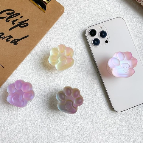 Soporte Teléfono Pata De Gato Retráctil Corazón Degradado Irisado Base Para Smartphone Adhesivo Kawaii Soporte Escritorio