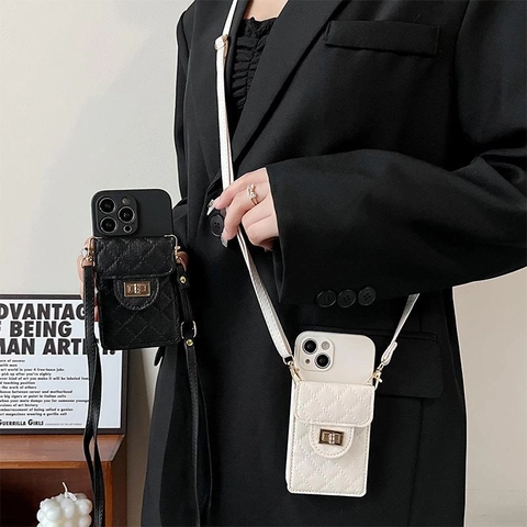 Custodia Per Telefono A Tracolla In Pelle PU Trapuntata Con Portacarte Fibbia In Metallo Cover Protettiva Anticaduta