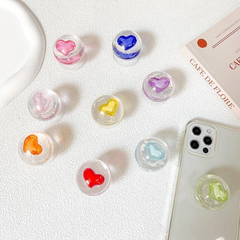 Transparent Heart Cell Phone Grip Expanding Stand 3D Crystal Ball Resin Phone Holder For Desk Finger Grip Handheld