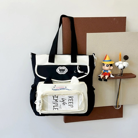 Bolso Tote De Nylon Para Mujer Color En Contraste Diseño De Orejas De Gato Gran Capacidad Estudiante Escuela Bolso De Hombro