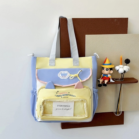 Sac à Épaule Femme Chat Ita Fenêtre Transparente Couleur Contraste Nylon Sac Fourre-tout Grande Capacidad Sac d'École Étudiant