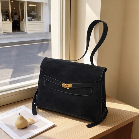 Vintage Matt PU Leder Umhängetasche Damen Große Kapazität Drehverschluss Handtasche Elegant Pendeln Retro Stil